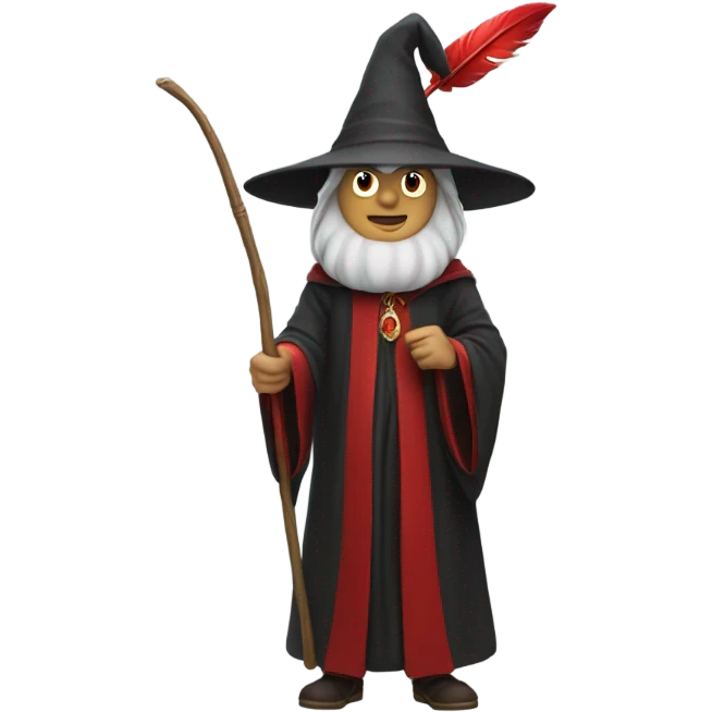 wizard holding a red feather emoji