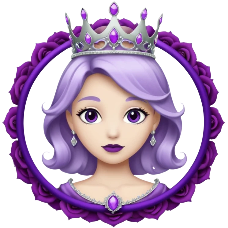 Purple shadow rose silver circle plaque with silver tiara emoji
