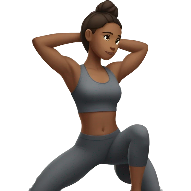 Dark brown haired girl stretching in gym emoji