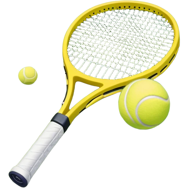A tennis racket and ball on a grass or hardcourt surface, symbolizing the sport. The racket has a sleek design with tightly strung strings, while the bright tennis ball rests nearby, capturing the essence of precision, agility, and competition. emoji