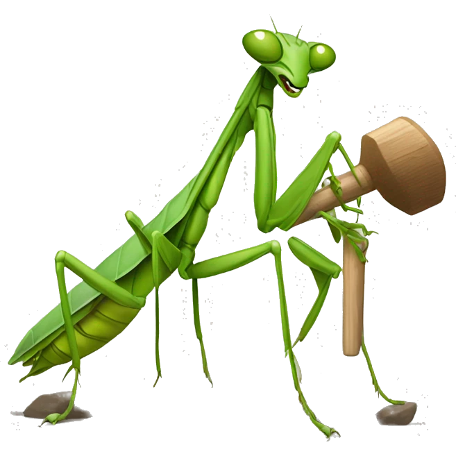 Praying mantis with a mallet emoji