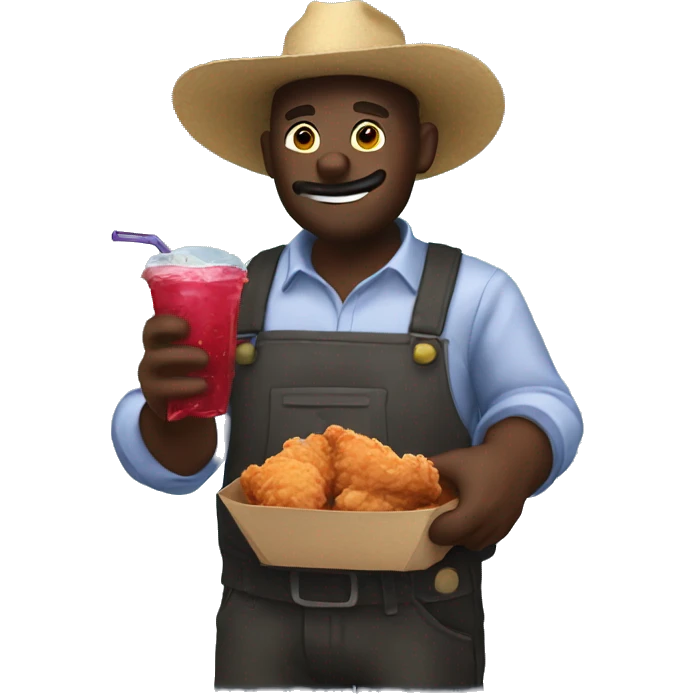 Dark farmer eating fried chicken and drinking grape koolaid emoji