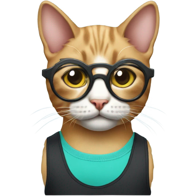 Cat wearing tank top with glasses with stereo emoji