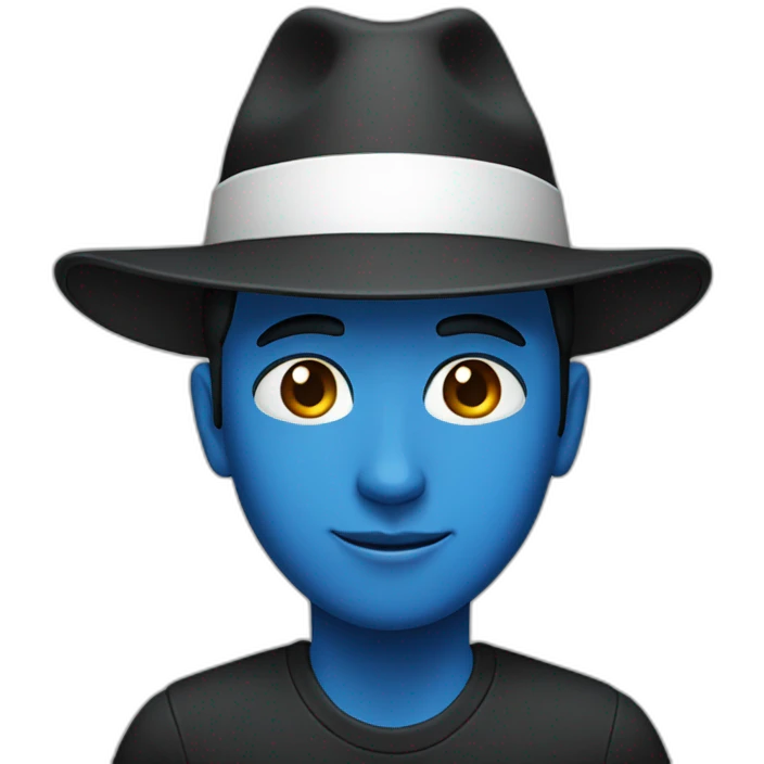 A person wearing a blue shirt and a black hat emoji