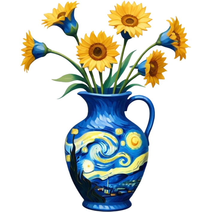 a vase with van gogh painting emoji