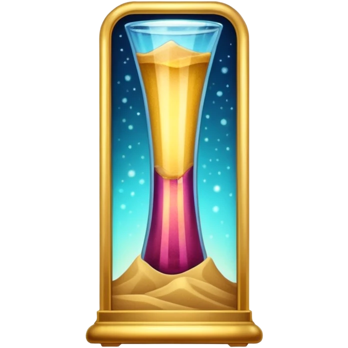 tall glass with golden frame, glowing sand flowing inside emoji
