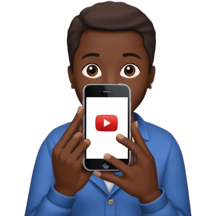 African American hand holding iPhone on YouTube app showing video views emoji