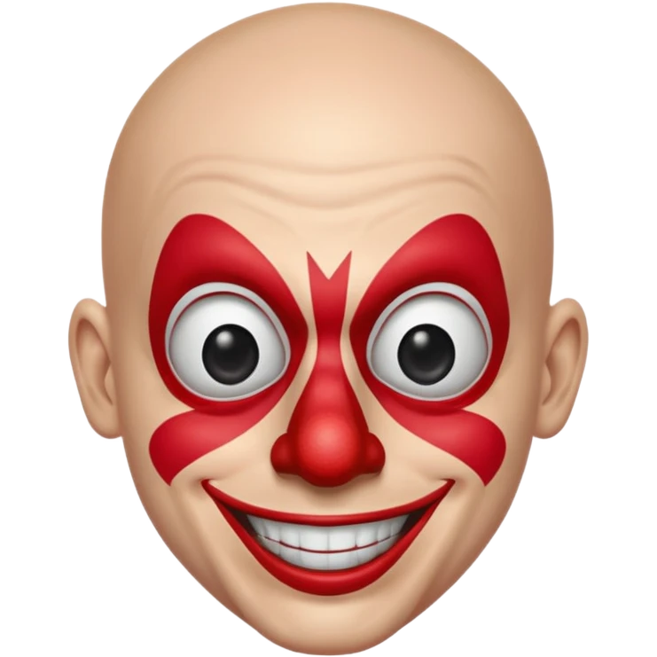 Create a man Spider-Man with clown nose, no hair, white eyes emoji