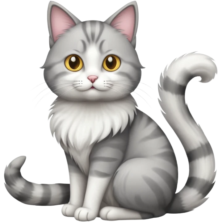 a grey and white cat sitting regally emoji
