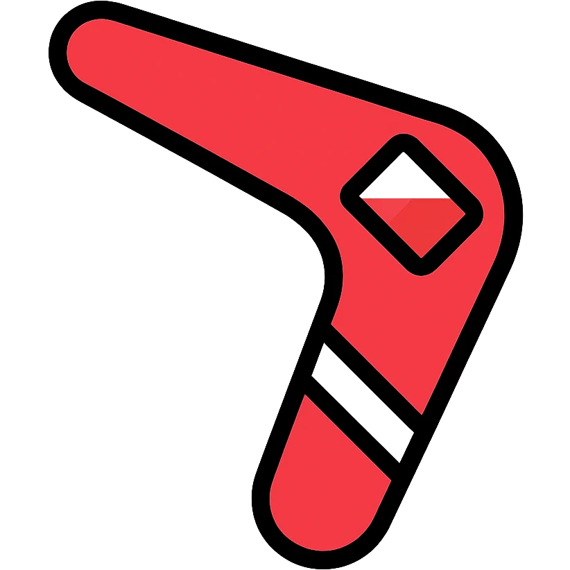 boomerang with Microsoft Power Pages logo, playful and clean, red and white color palette icon emoji