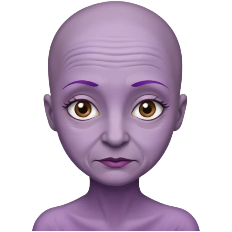 make her skin purple, she has no hair and her eyelashes are huge and she's old emoji