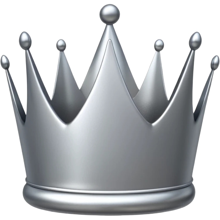 A luxury silver crown emoji, chrome metallic finish, smooth rounded edges, subtle sparkle, polished reflective surface, cute proportions, iOS emoji style, centered on a clean white background, soft studio lighting, no outlines emoji