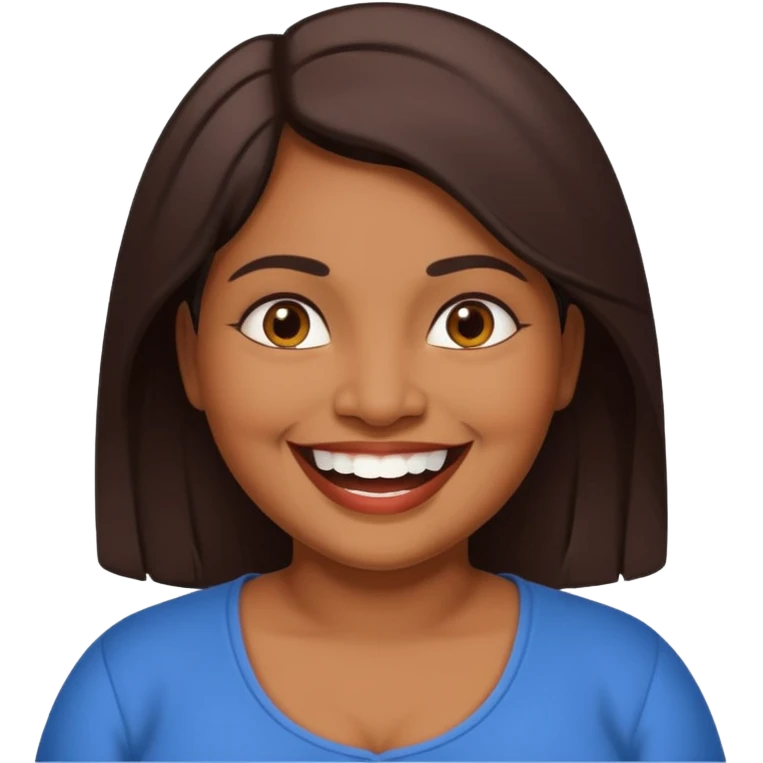 40 yr old chubby sri lankan woman, dark skin, straight brown hair, big smile, white teeth emoji