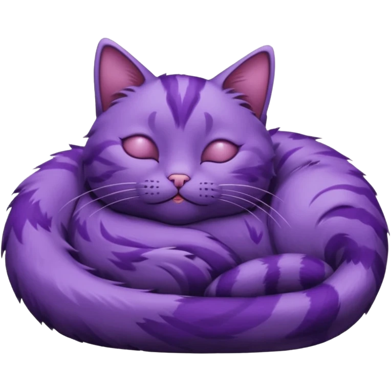 Un gato morado que este acurrucada con los ojos cerrados en una alfombra emoji