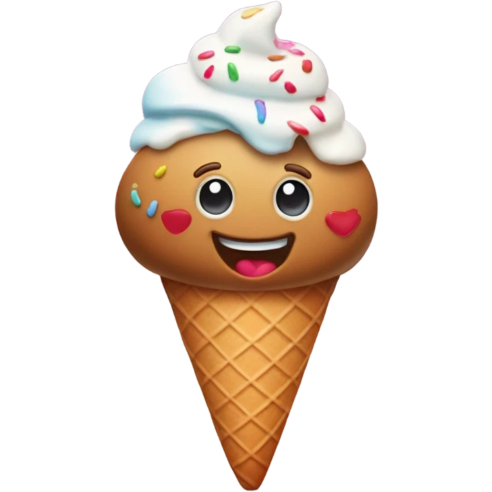 An icecream cone laughing emoji with a Cooke that’s smiling they are holding hands and cute the cookie is decorated like icing  emoji