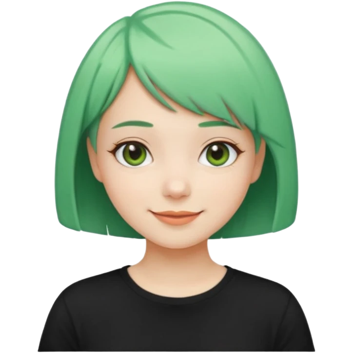 Girl with Mint Bob Cut – short green hair, cheerful smile, black t-shirt emoji