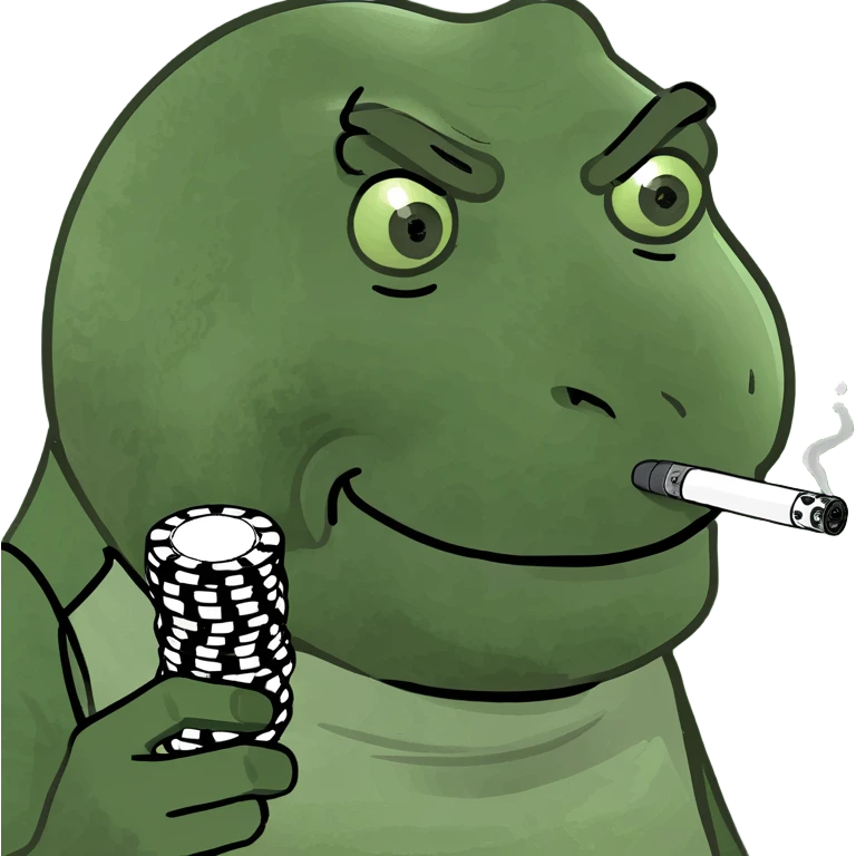 Man with short brown hair with poker chips and a vape emoji