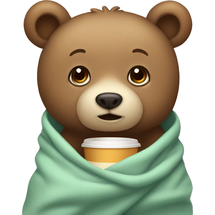 Cute little bear wrapped in a blanket drinking coffee emoji