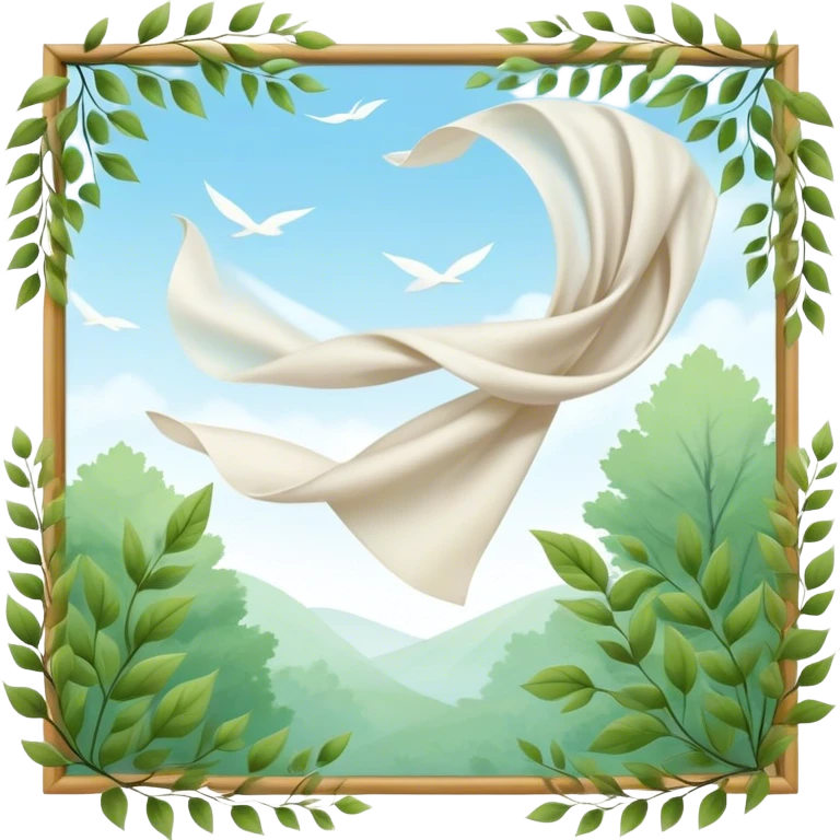 A gentle breeze blowing through the air, creating a subtle motion in the surroundings, with leaves or fabric softly swaying in response to the wind. The atmosphere is calm, yet there's a sense of movement, as if the air itself is alive and flowing emoji