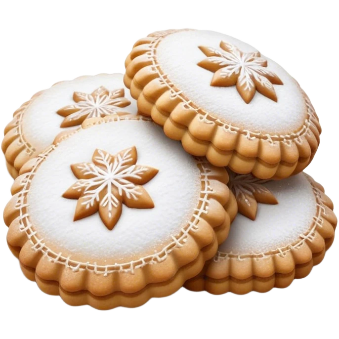 Ma'amoul Cinematic Realistic Ma'amoul Dessert Emoji, depicted as one or two delicate, date-filled cookies lightly dusted with powdered sugar, rendered with intricate textures and warm, inviting lighting. emoji