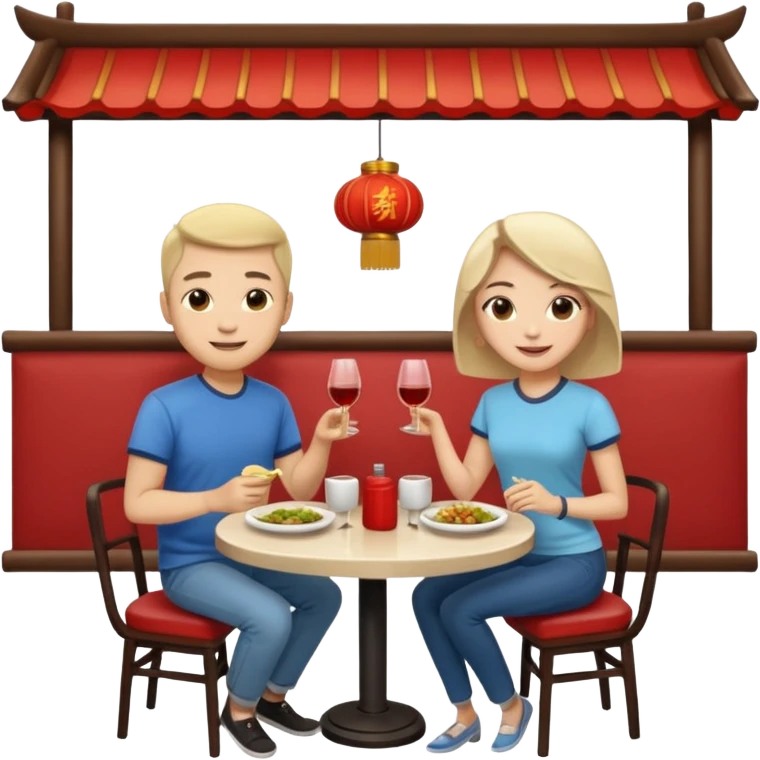 ligth couple having dinner at a chinese restaurant full body emoji