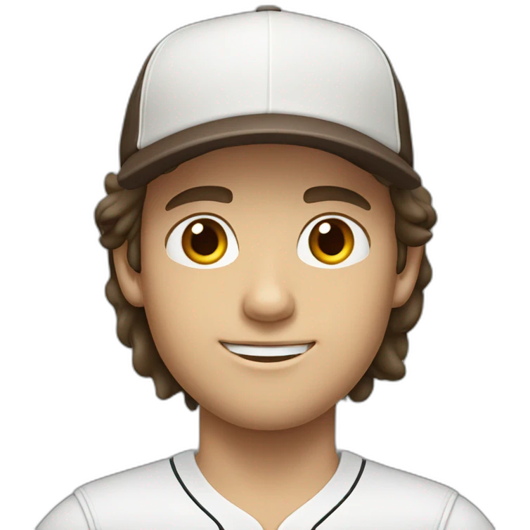 white boy with long dark brown hair baseball cap emoji