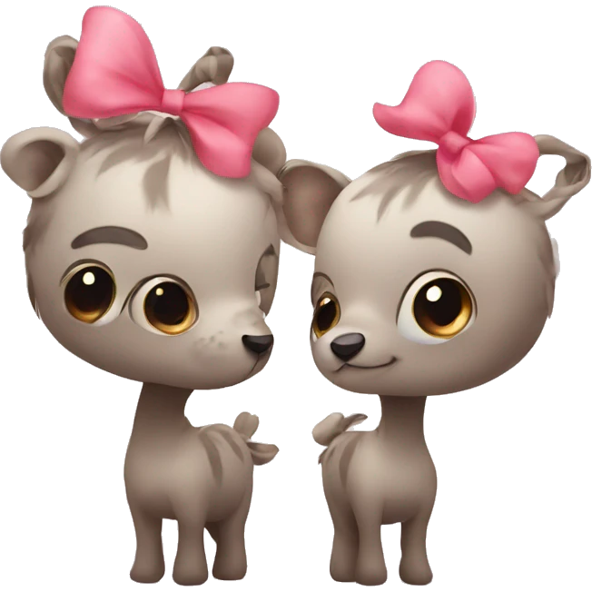 cute unusual animals with bows on their heads hugging emoji