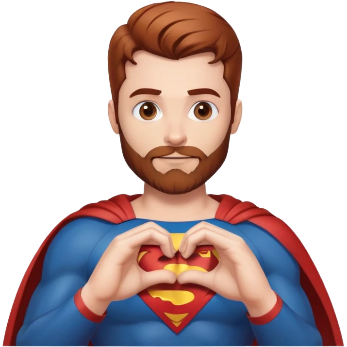 Adult Superman with redish brownish hair and full beard making hand heart emoji emoji