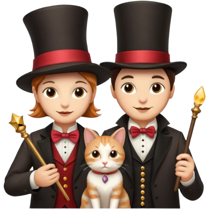 magician couple and their pet cat emoji
