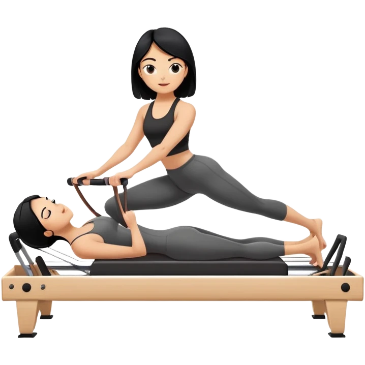 Girl with black hair doing Pilates on reformer machine emoji