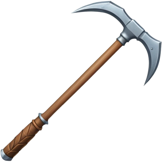 symmetrical steel pickaxe with pointed tips and wooden handle, inspired by RuneScape emoji
