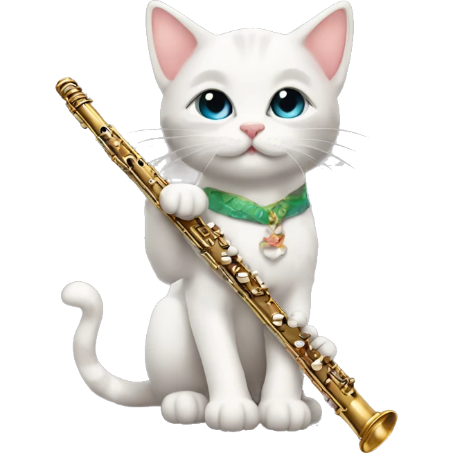 A cute kitten and a flute emoji