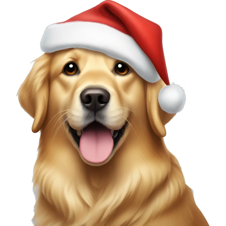 Golden retriever wearing Santa hat emoji
