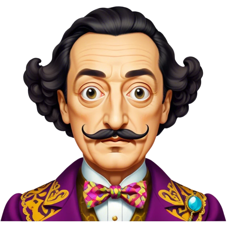 Cinematic Realistic portrait of Salvador Dalí, depicted as a surrealist artist with eccentric, expressive features and his iconic mustache, rendered with vibrant, imaginative lighting and richly detailed period attire that capture his avant-garde essence. emoji