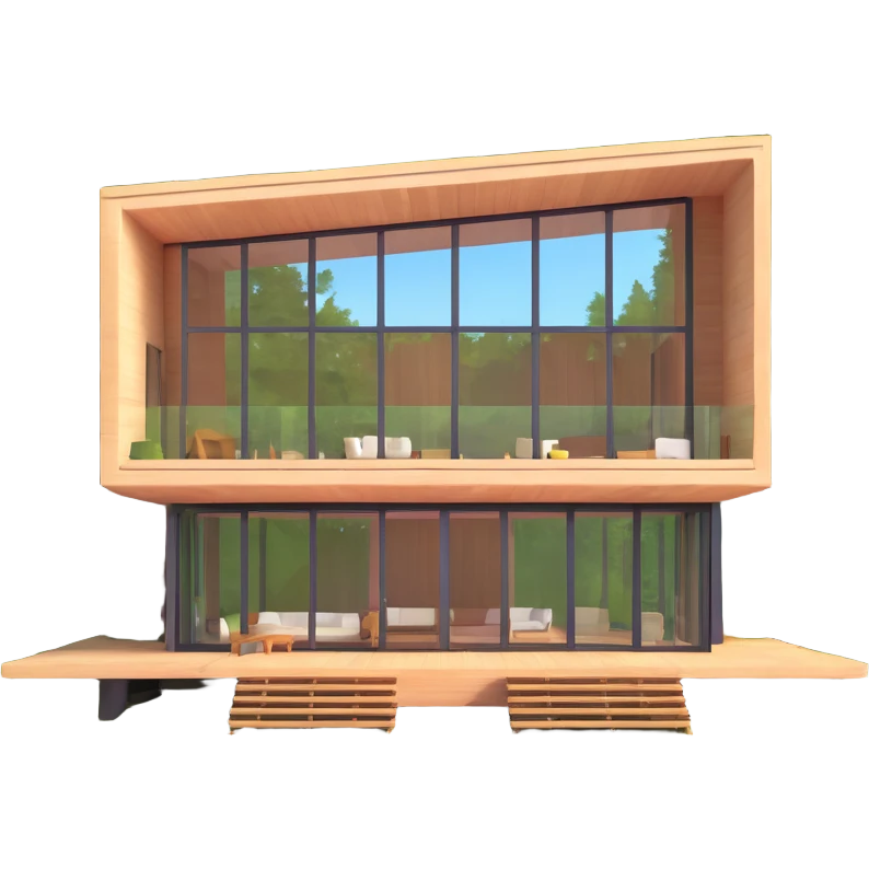 realistic luxury forest home with glass walls surrounded by tall trees emoji