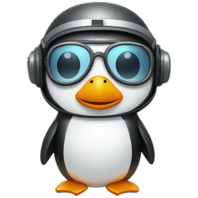 Penguin with jetpack & aviator glasses side view emoji