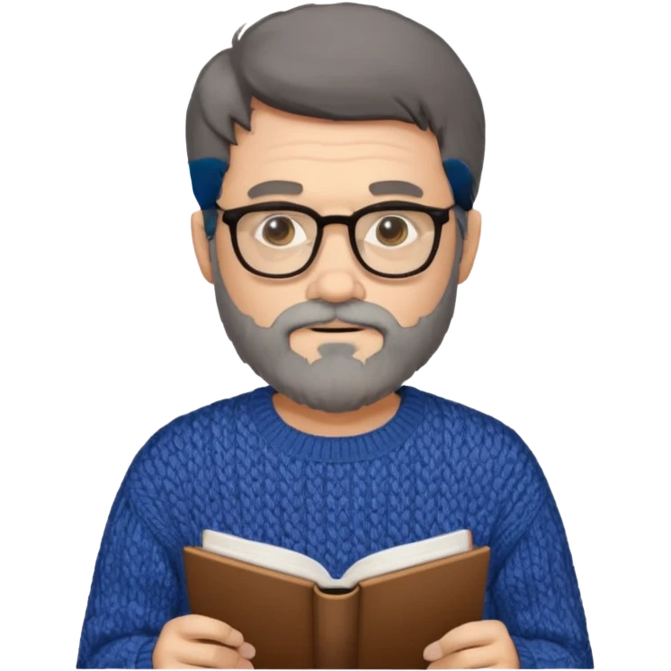 A man with a large gray beard, dark hair, and glasses, studying. emoji