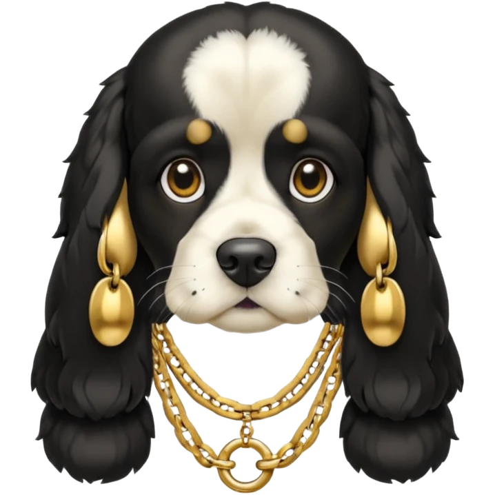 Собака породы черно-белый русский кокер спаниель с реперской цепью emoji
