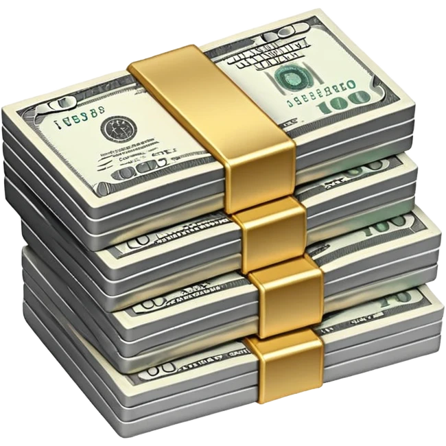 Metallic black-and-white money pack emoji, simple geometric stack of bills,minimal style
 emoji