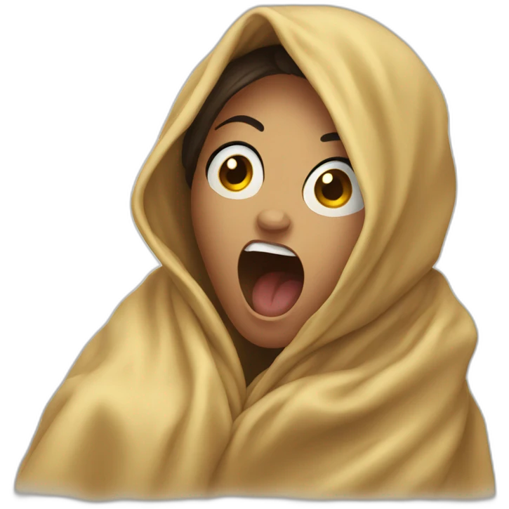 A screaming girl wrapped in a blanket emoji