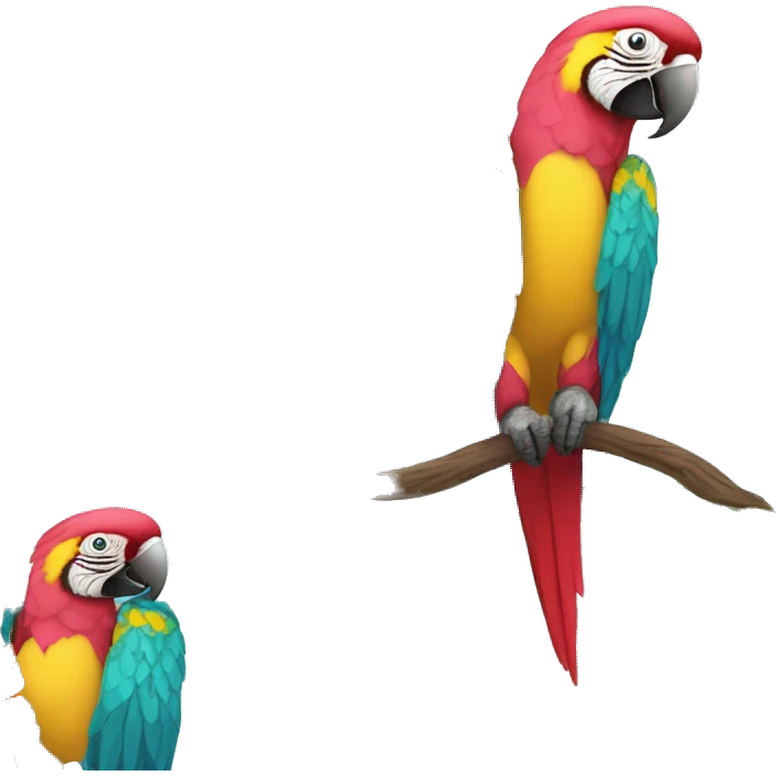 Floral Summer beach cyan pink mustard yellow multicoloured parrot macaw bird holding a plant vine in beak Spanish Italian Mediterranean style floral emoji