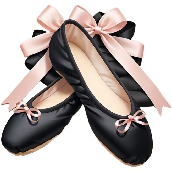 cinematic-realistic-ballet-shoes,-soft-satin-black-pointe-shoes-with-delicate-ribbons,-resting-gently-on-a-polished-wooden-floor,-subtle-creases-in-the-fabric,-glowing-under-the-warm-golden-light-of-a-rehearsal-studio,-evoking-ele emoji