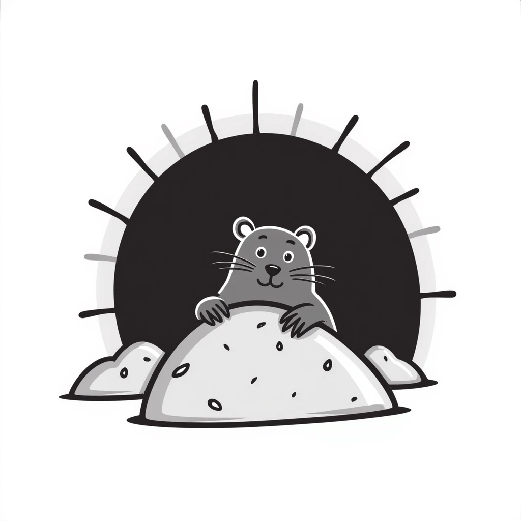 a hand drawn doodle of a mole peeking out of the earth emoji
