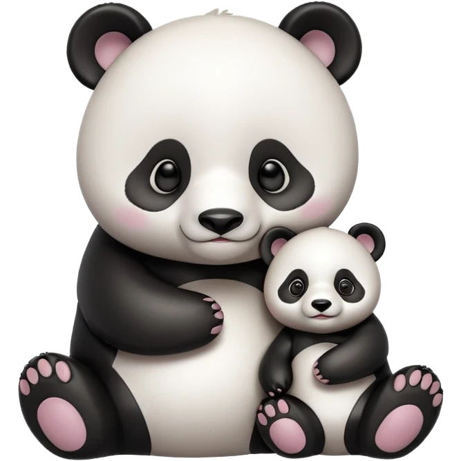 Isolated, breathtakingly beautiful and intricately detailed digital illustration of the most incredibly adorable, cute style baby panda and mother figurine imaginable, toy style. emoji