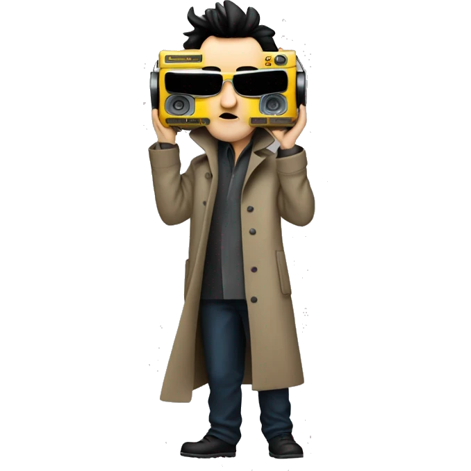 john-cusack-holding-boombox-above his head wearing trench coat  emoji