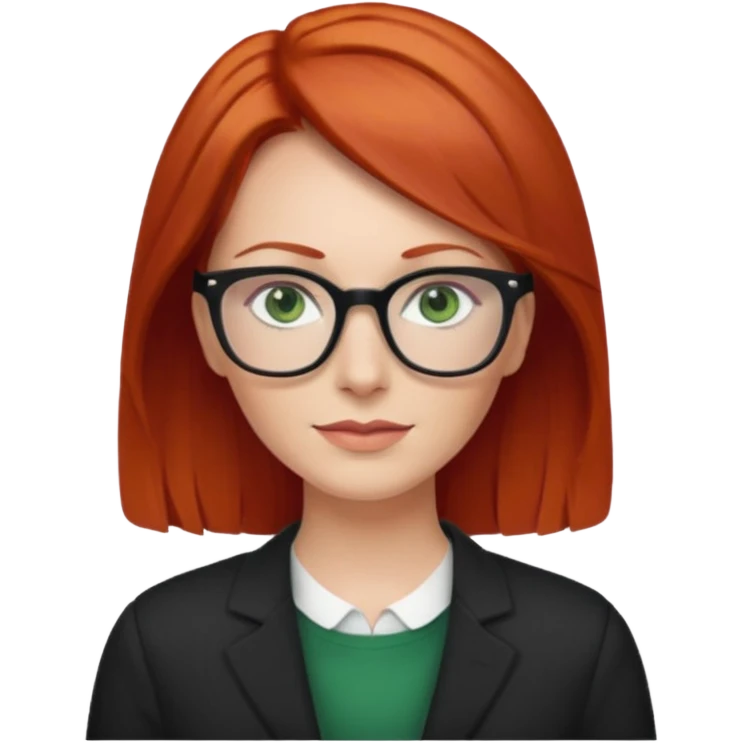 create white woman with midback length red hair with green eyes and glass, age 35 emoji