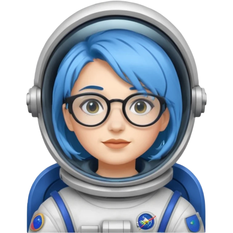 Female astronaut with blue hair, wear glasses emoji