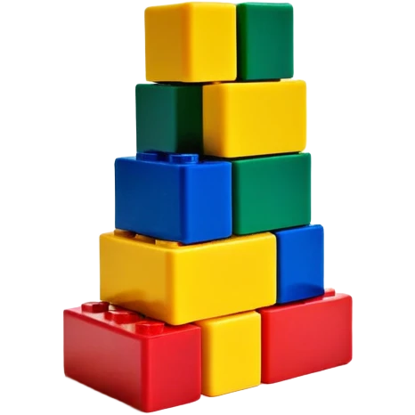 A small stack of colorful Lego-style blocks with happy faces emoji