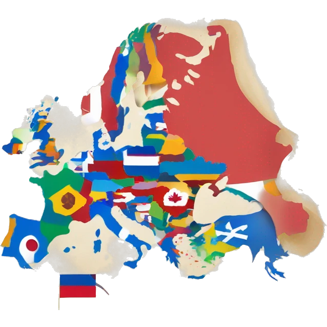 world map of europe and every country is colored by their country flag emoji