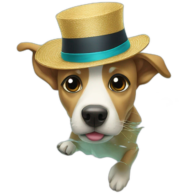 Dog wearing a fancy hat swimming emoji